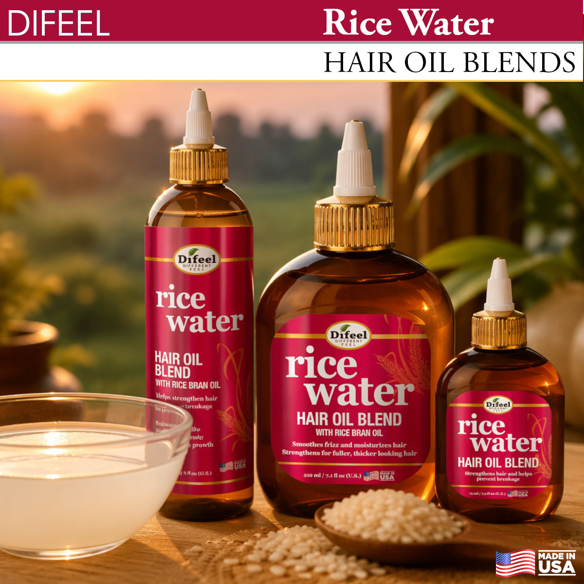 Difeel Rice Water Hair Oil Blend - Travel Size 2.5 oz.