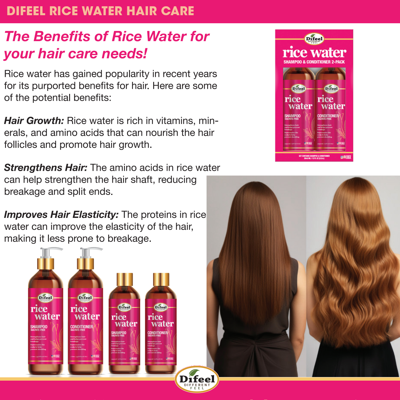 Difeel Rice Water Hair Oil Blend - Travel Size 2.5 oz.