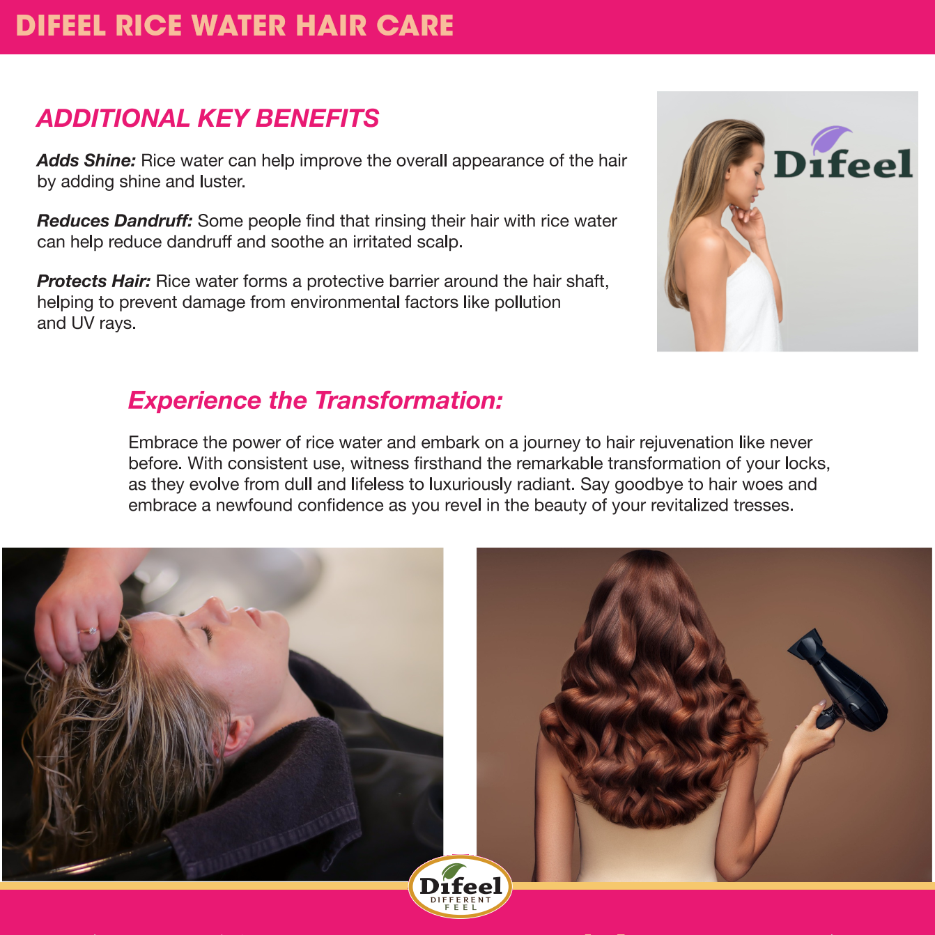 Difeel Rice Water Hair Oil Blend - Travel Size 2.5 oz.