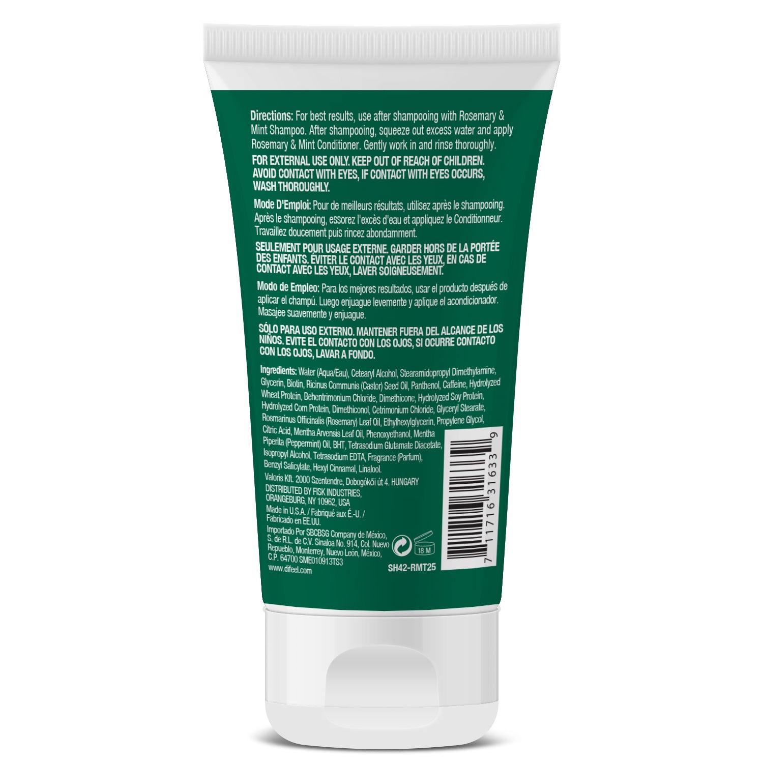 Difeel Rosemary and Mint Conditioner with Biotin - Travel Size 2.5 oz.