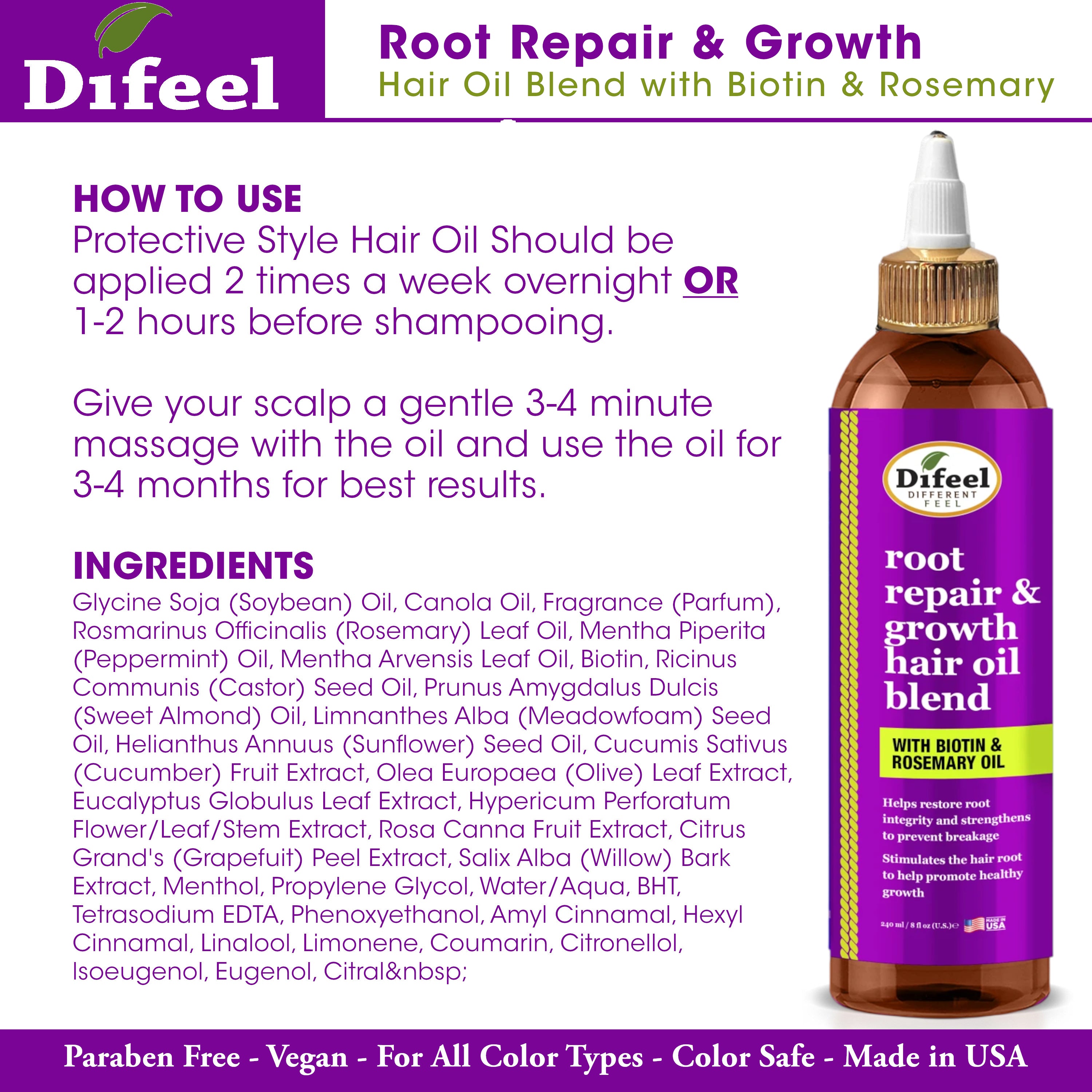 Difeel Protective Styles Root Repair and Growth Hair Oil Blend 8 oz.