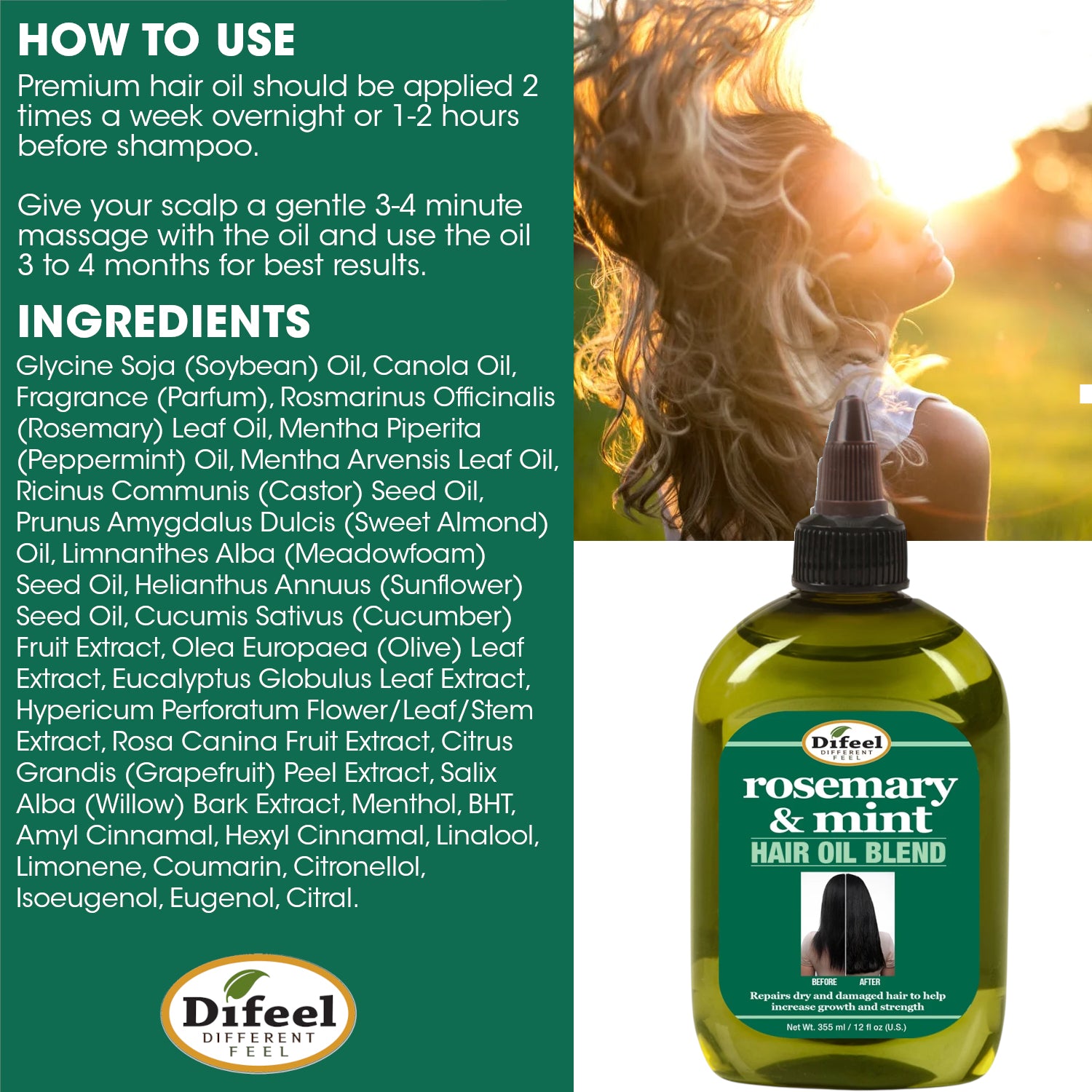 Difeel Rosemary and Mint Hair Oil Blend with Biotin 7.1 oz.