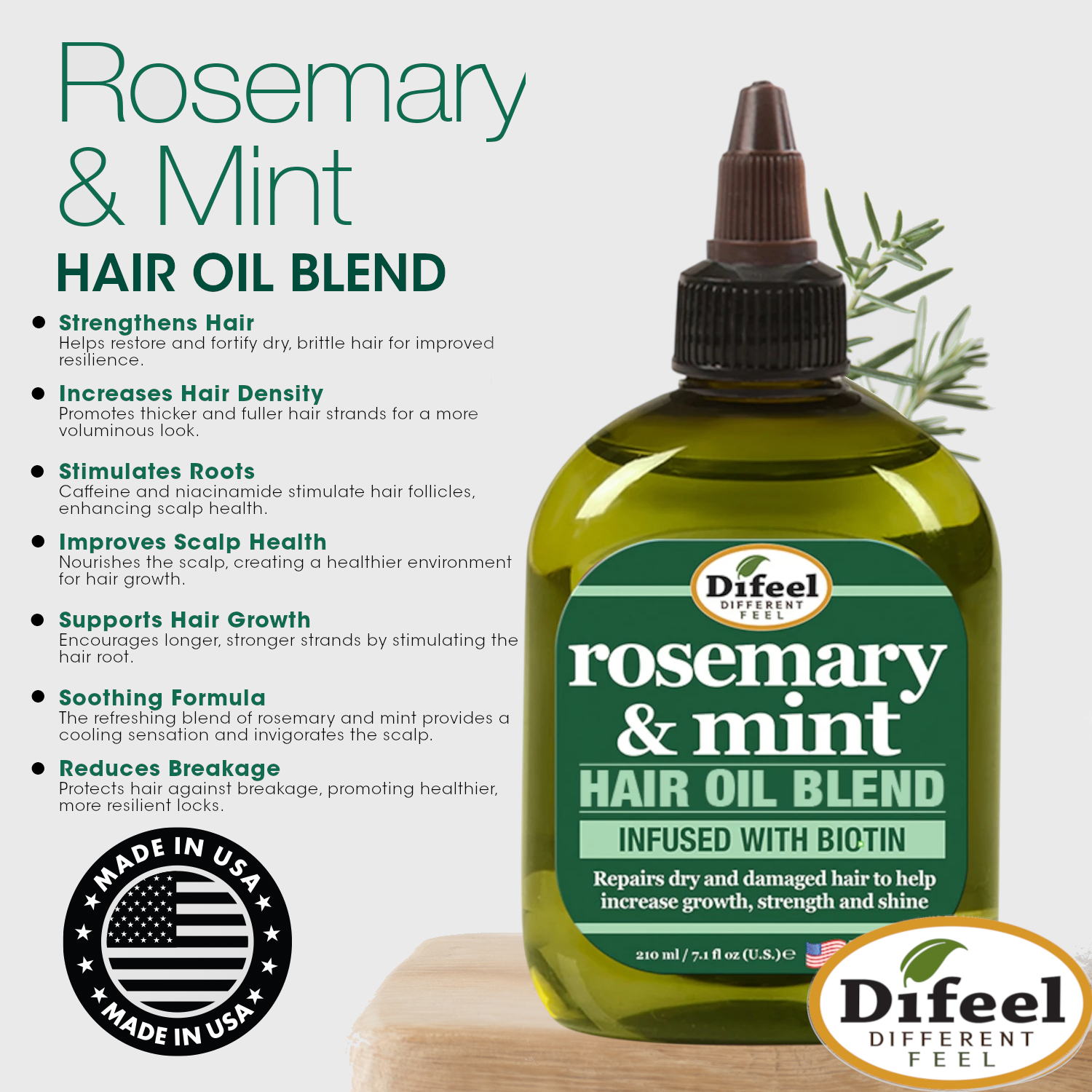 Difeel Rosemary and Mint Hair Oil Blend with Biotin 7.1 oz.