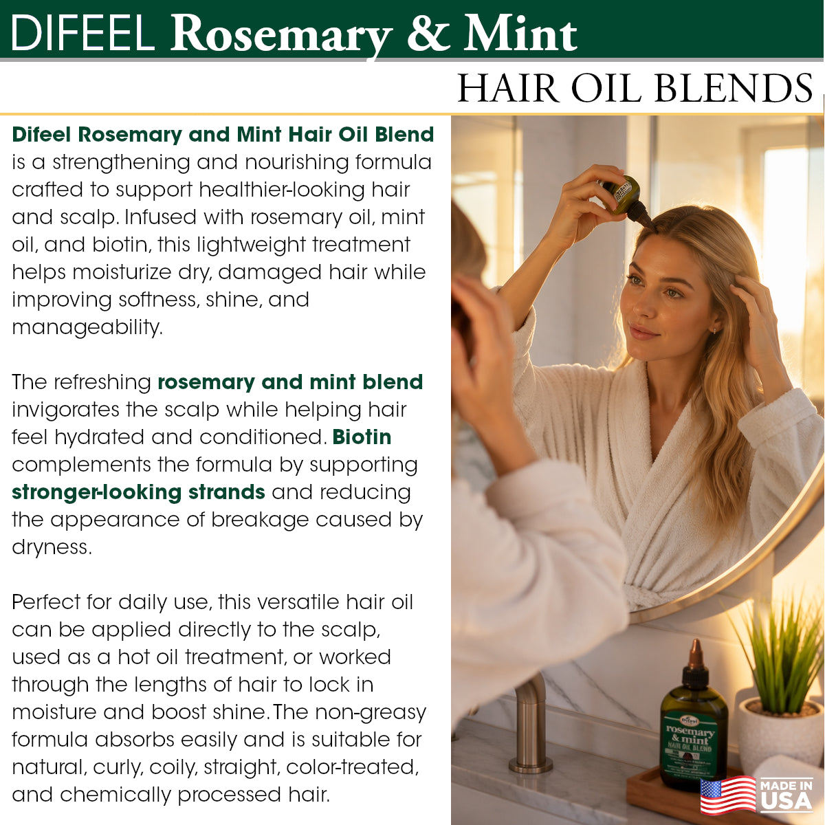 Difeel Rosemary and Mint Infused with Biotin Hair Oil Blend - Large 12 oz.