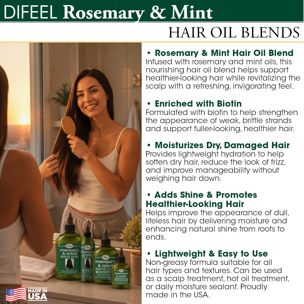 Difeel Rosemary and Mint Infused with Biotin Hair Oil Blend 7.1 oz.