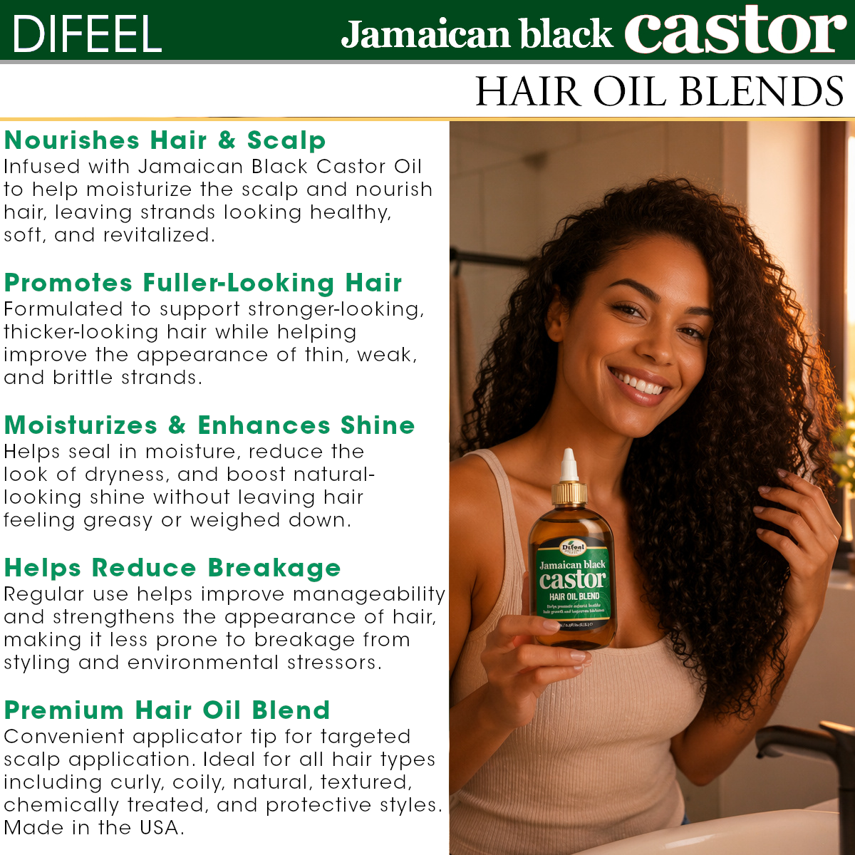 Difeel Superior Growth Jamaican Black Castor Hair Oil Blend 7.1 oz. - Deluxe 2-PC Gift Set