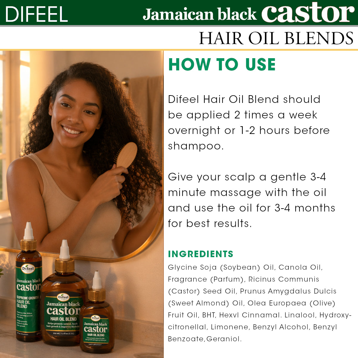 Difeel Superior Growth Jamaican Black Castor Hair Oil Blend 7.1 oz. - Deluxe 2-PC Gift Set