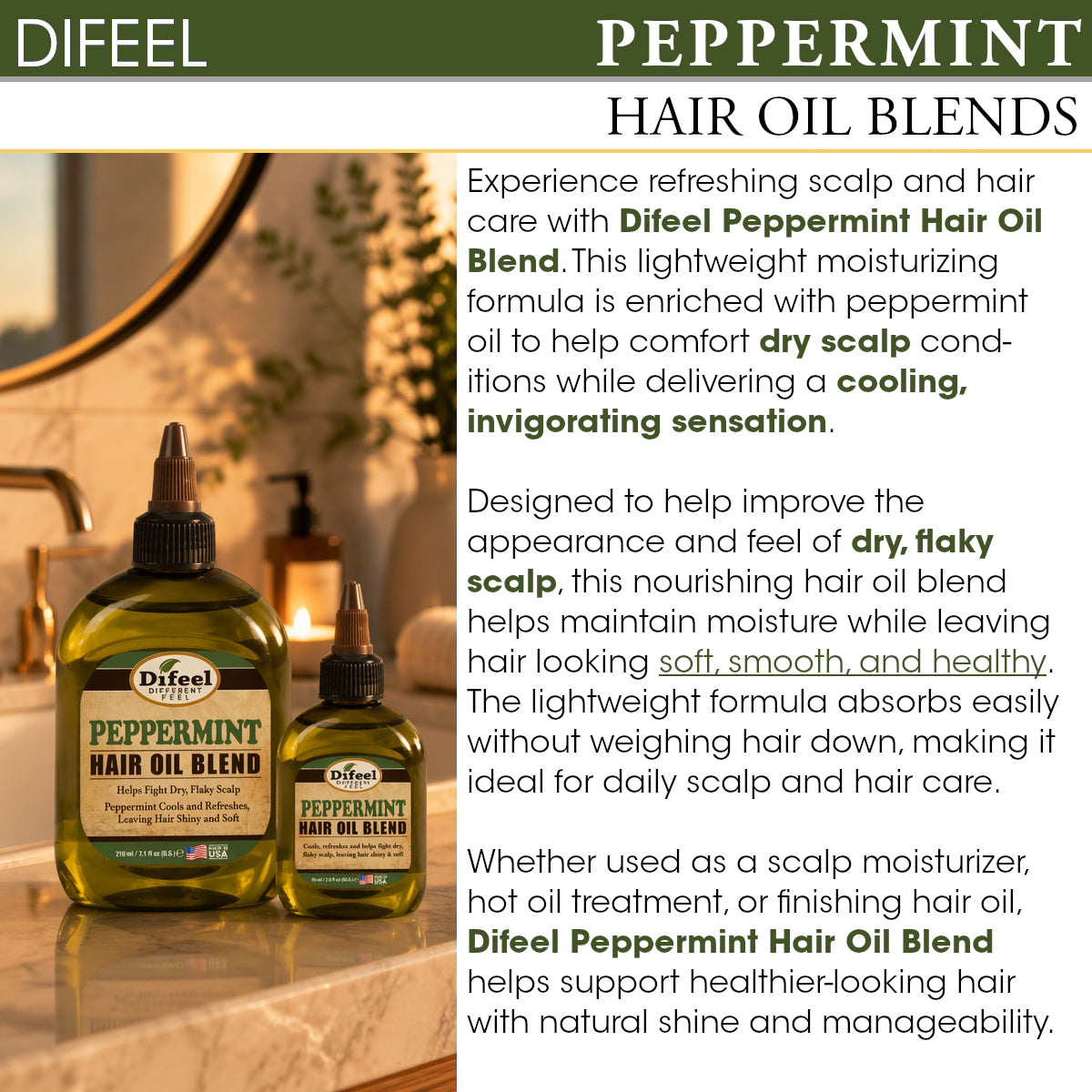 Difeel Mega Care Peppermint Oil Hair Oil Blend 1.4 oz.