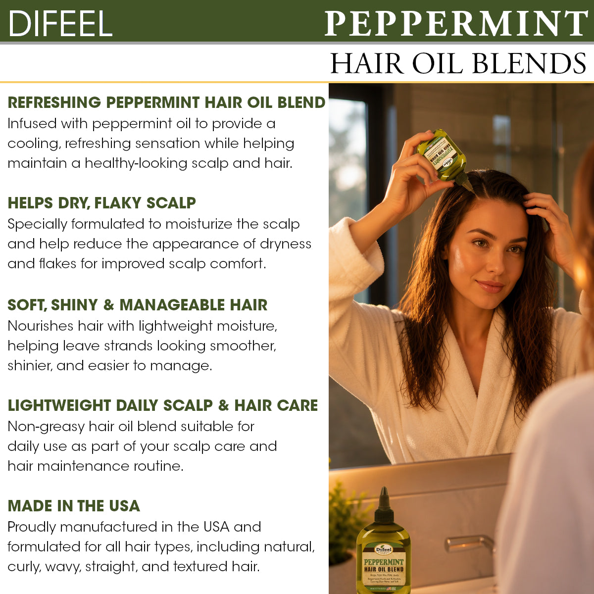 Difeel Mega Care Peppermint Oil Hair Oil Blend 1.4 oz.