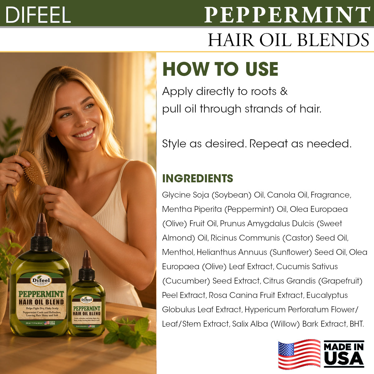 Difeel Mega Care Peppermint Oil Hair Oil Blend 1.4 oz.