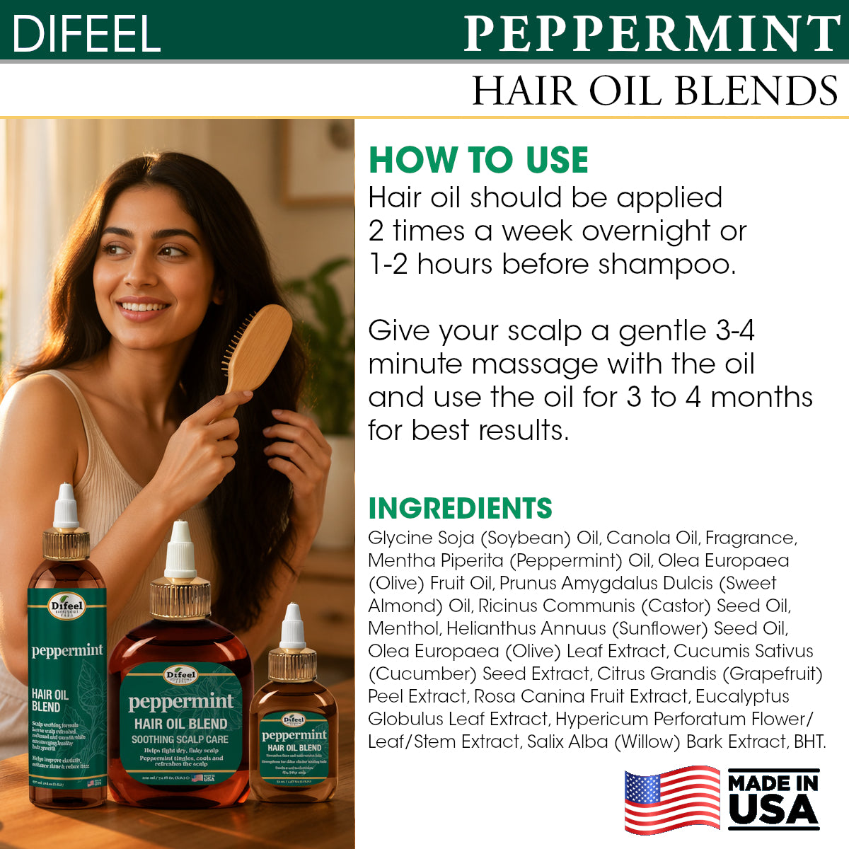 Difeel Peppermint Scalp Care Hair Oil Blend 7.1 oz.- Deluxe 2-PC Gift Set