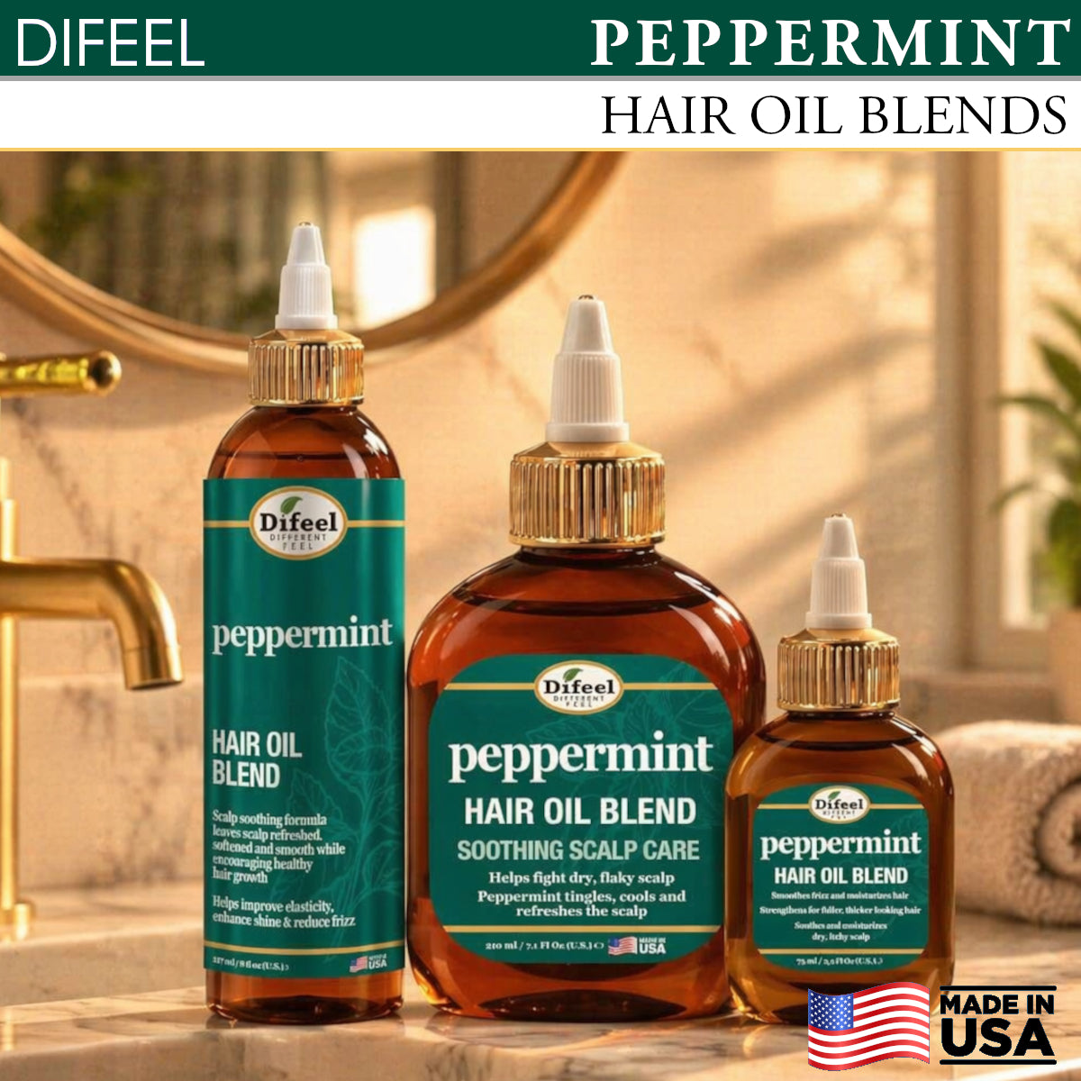 Difeel Peppermint Scalp Care Hair Oil Blend - Travel Size 2.5 oz.