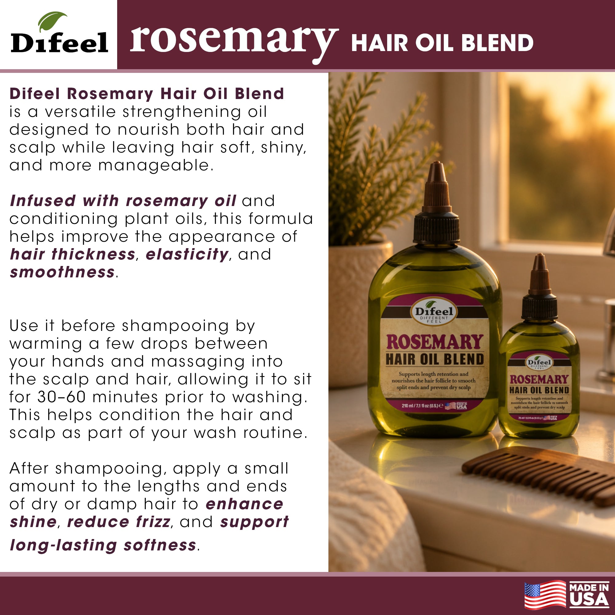 Difeel Rosemary Hair Oil Blend 2.5 oz.