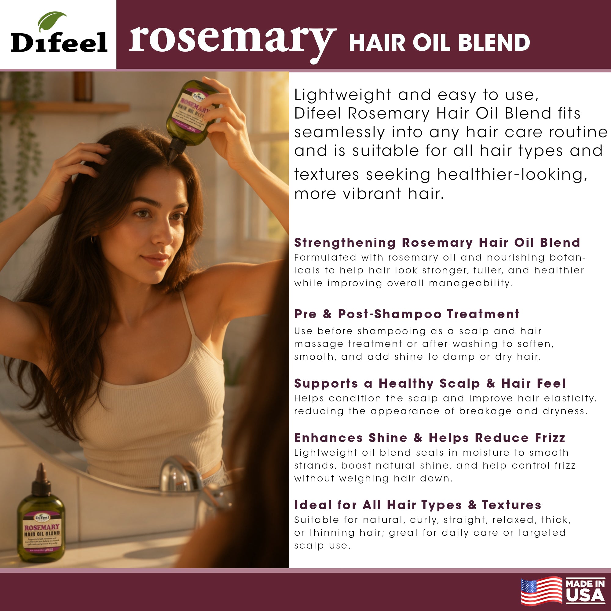 Difeel Rosemary Hair Oil Blend 2.5 oz.