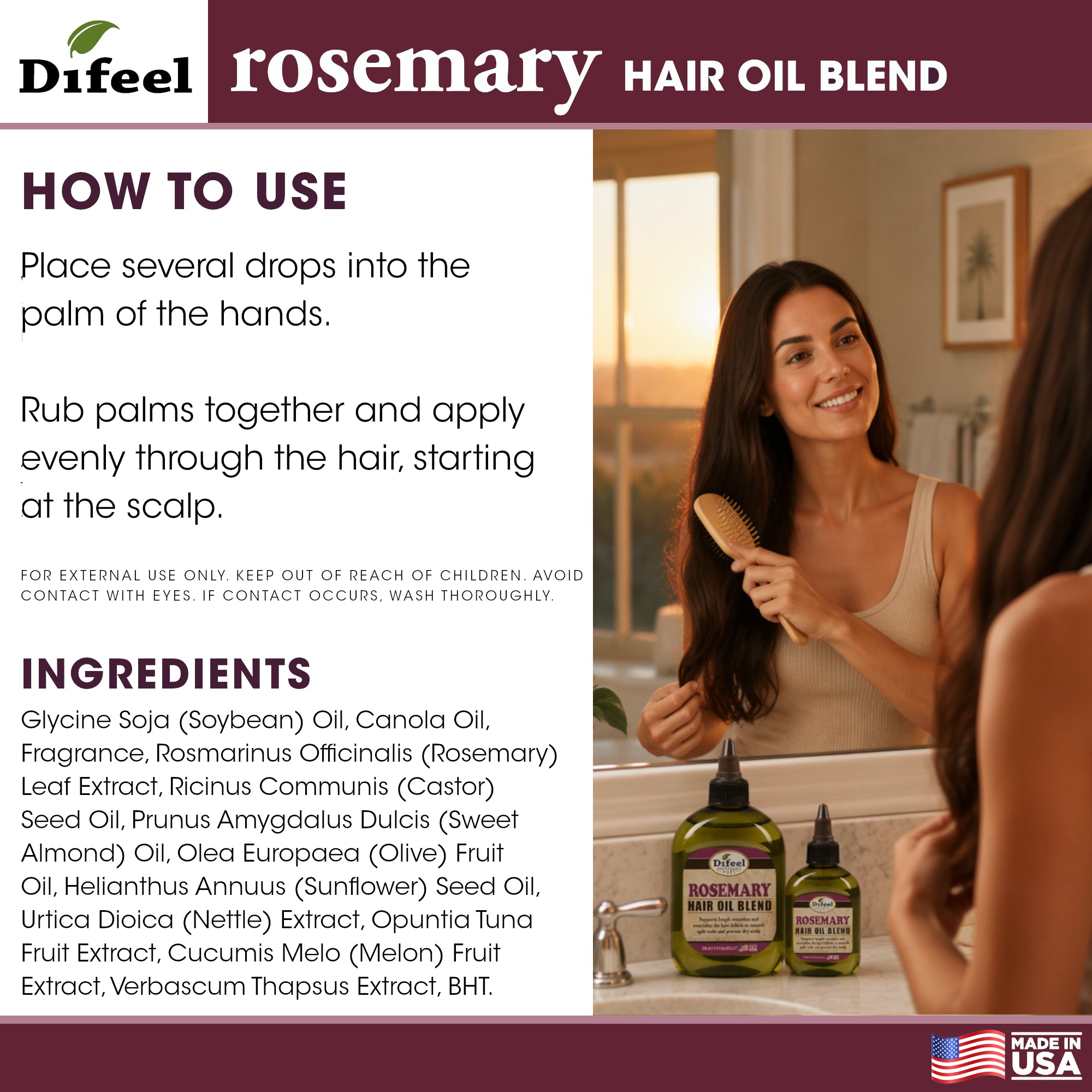 Difeel Rosemary Hair Oil Blend 2.5 oz.