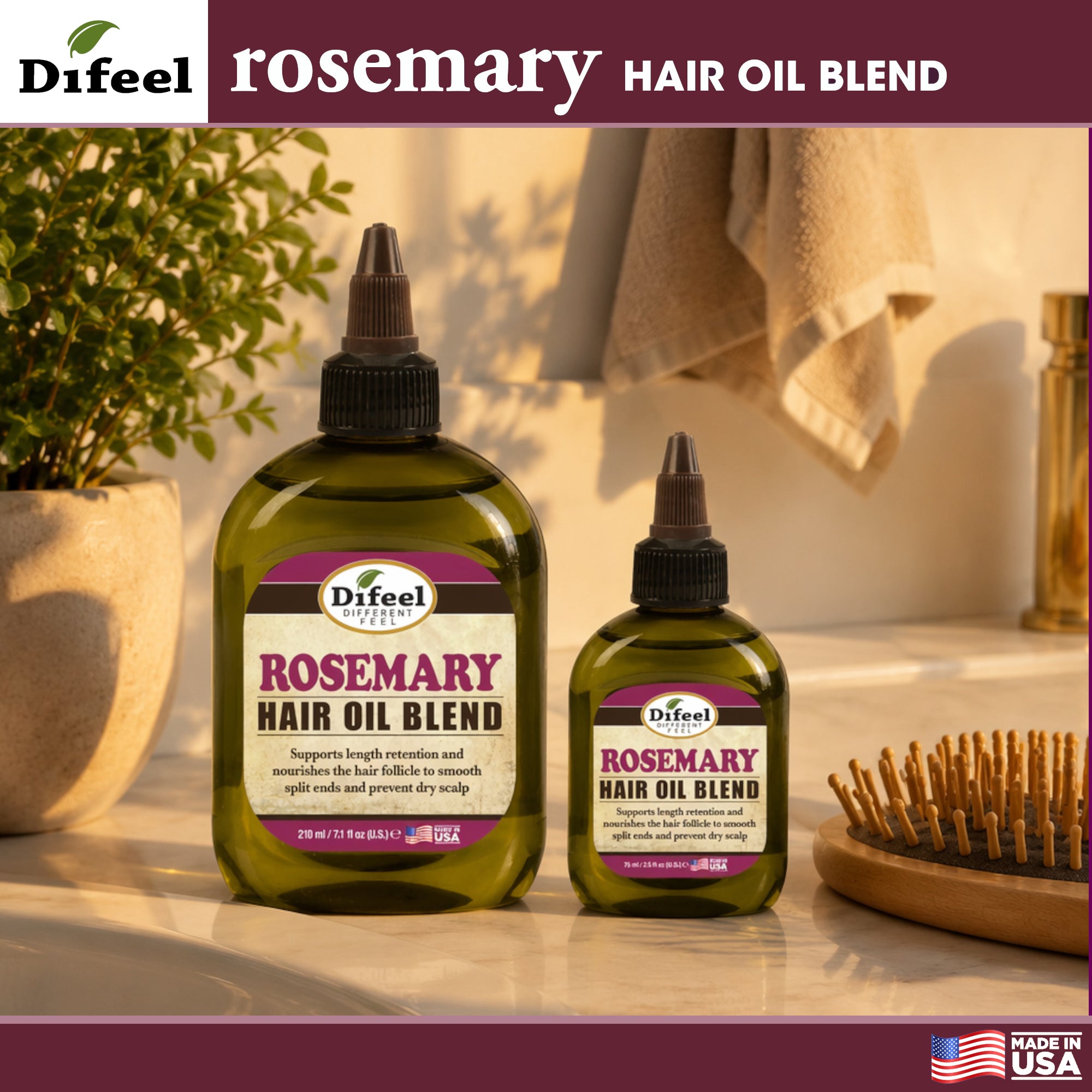 Difeel Rosemary Hair Oil Blend 2.5 oz.