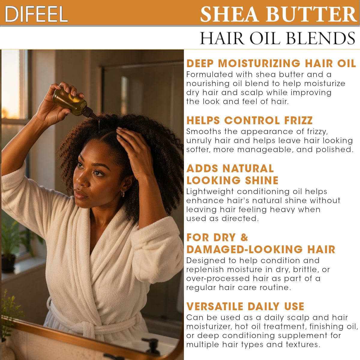 Difeel Shea Butter Hair Oil Blend - Travel Size 2.5 oz. (PACK OF 2)