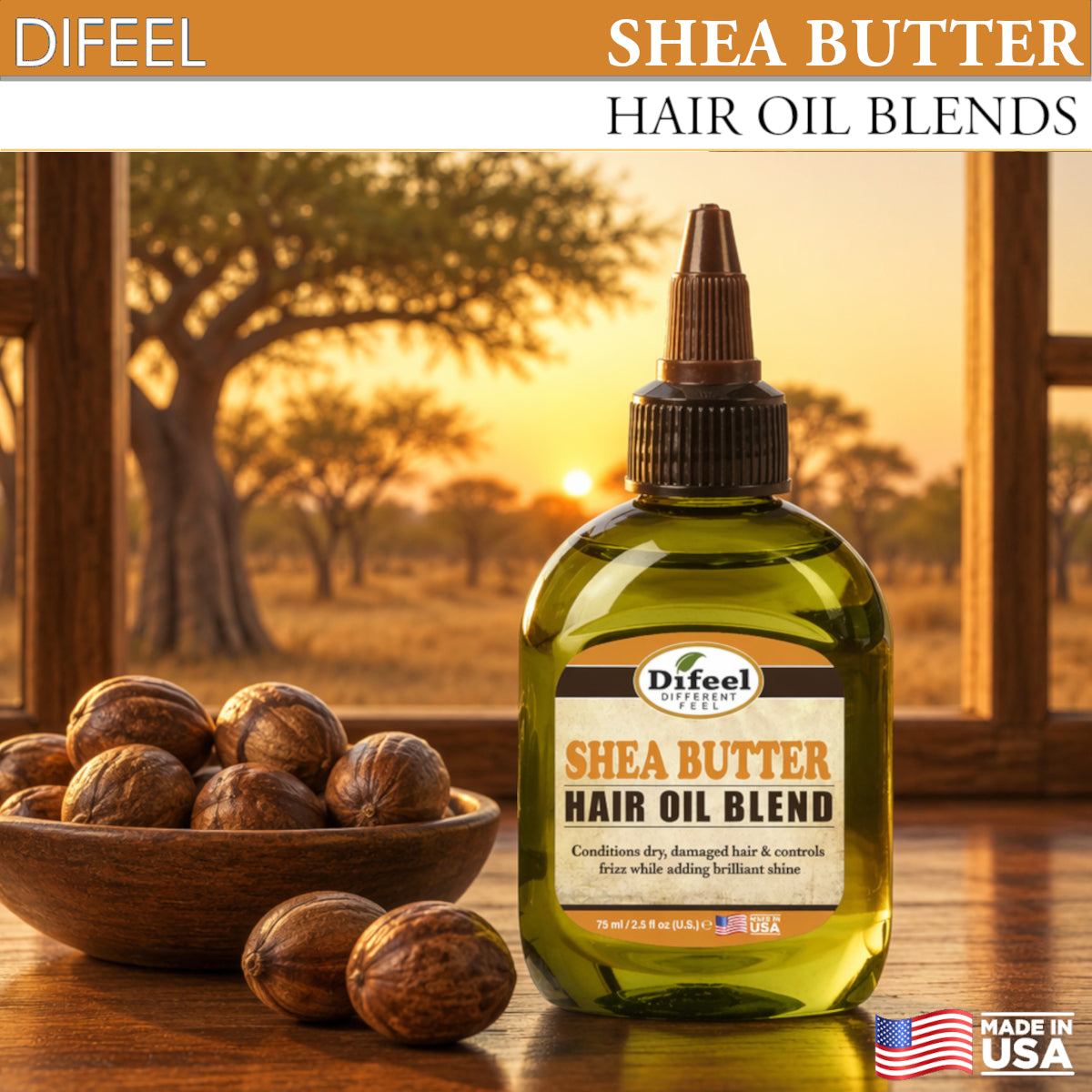 Difeel Shea Butter Hair Oil Blend - Travel Size 2.5 oz. (PACK OF 2)