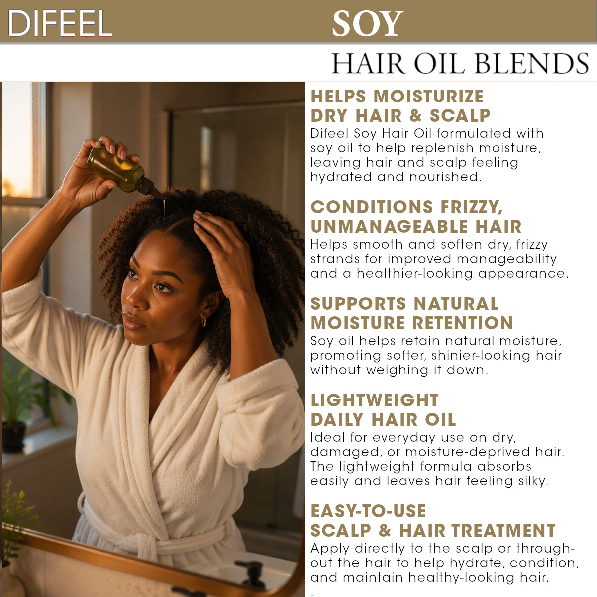 Difeel Soy Hair Oil Blend - Travel Size 2.5 oz.