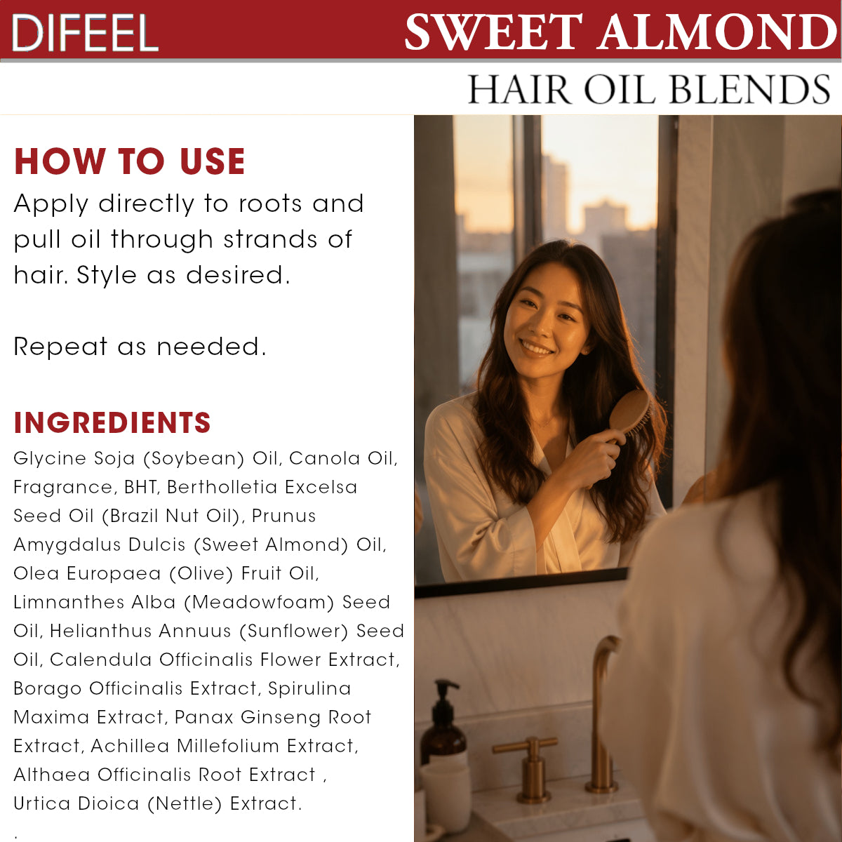 Difeel Premium Natural Hair Oil - Sweet Almond Oil 2.5 oz. (PACK OF 2)