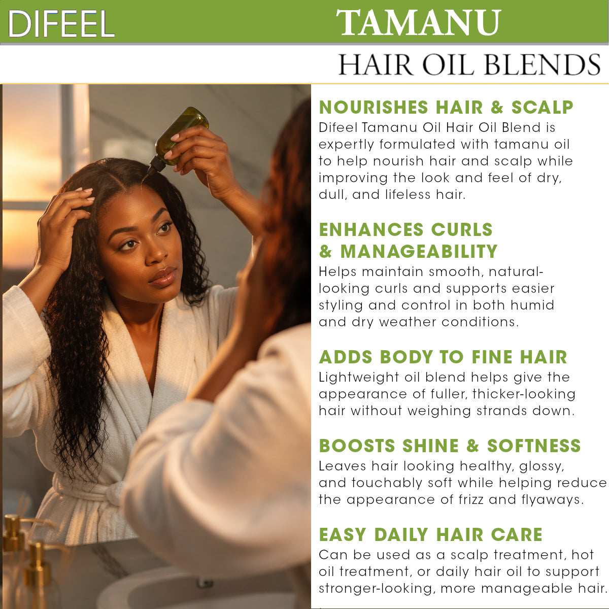 Difeel Premium Natural Hair Oil - Tamanu Oil 2.5 oz. (PACK OF 2)