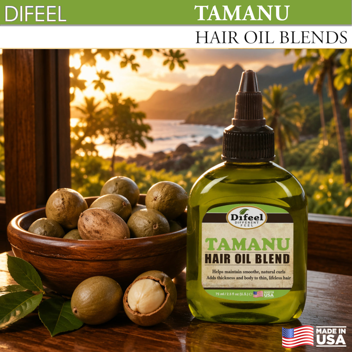 Difeel Premium Natural Hair Oil - Tamanu Oil 2.5 oz. (PACK OF 2)