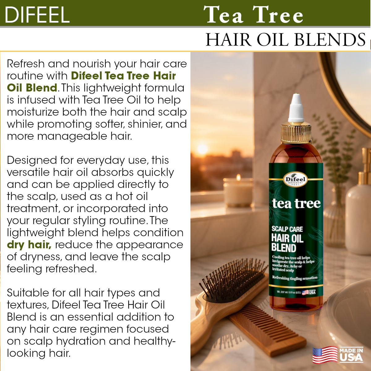 Difeel Scalp Care Hair Oil Blend - Tea Tree Oil 8 oz.