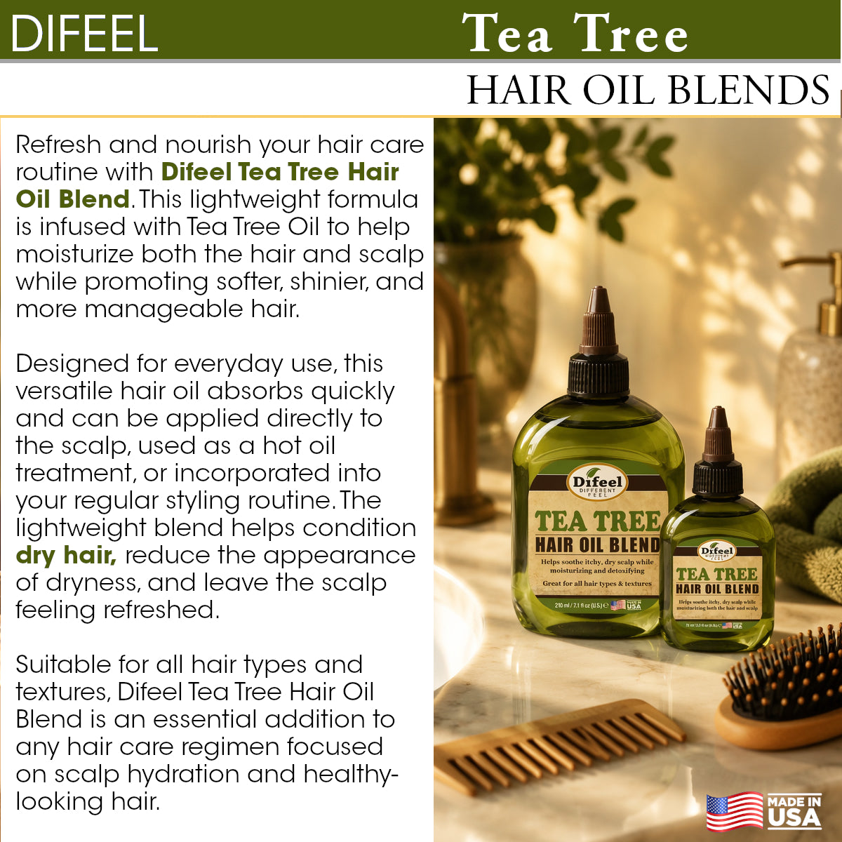 Difeel Tea Tree Hair Oil Blend 7.1 Ounces (PACK OF 4)