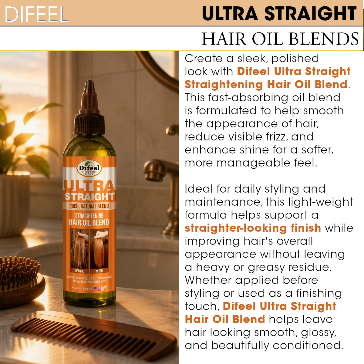 Difeel Premium Ultra Straight Hair Oil Blend 8 oz