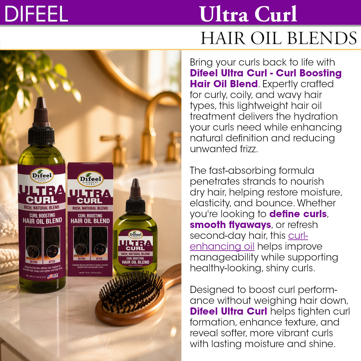 Difeel Ultra Curl Hair Oil Blend - Curl Boosting Hair Oil 2.5 oz.