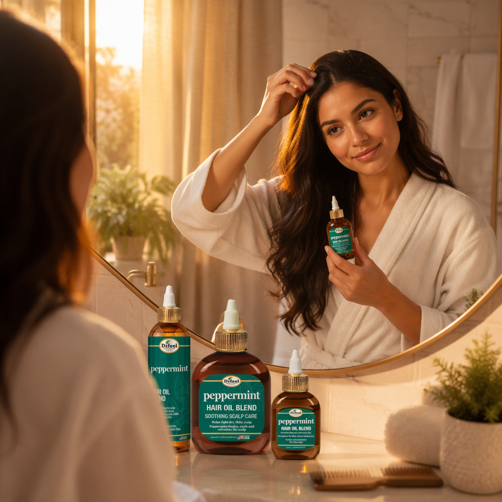 Difeel Peppermint Scalp Care Hair Oil Blend 7.1 oz.- Deluxe 2-PC Gift Set