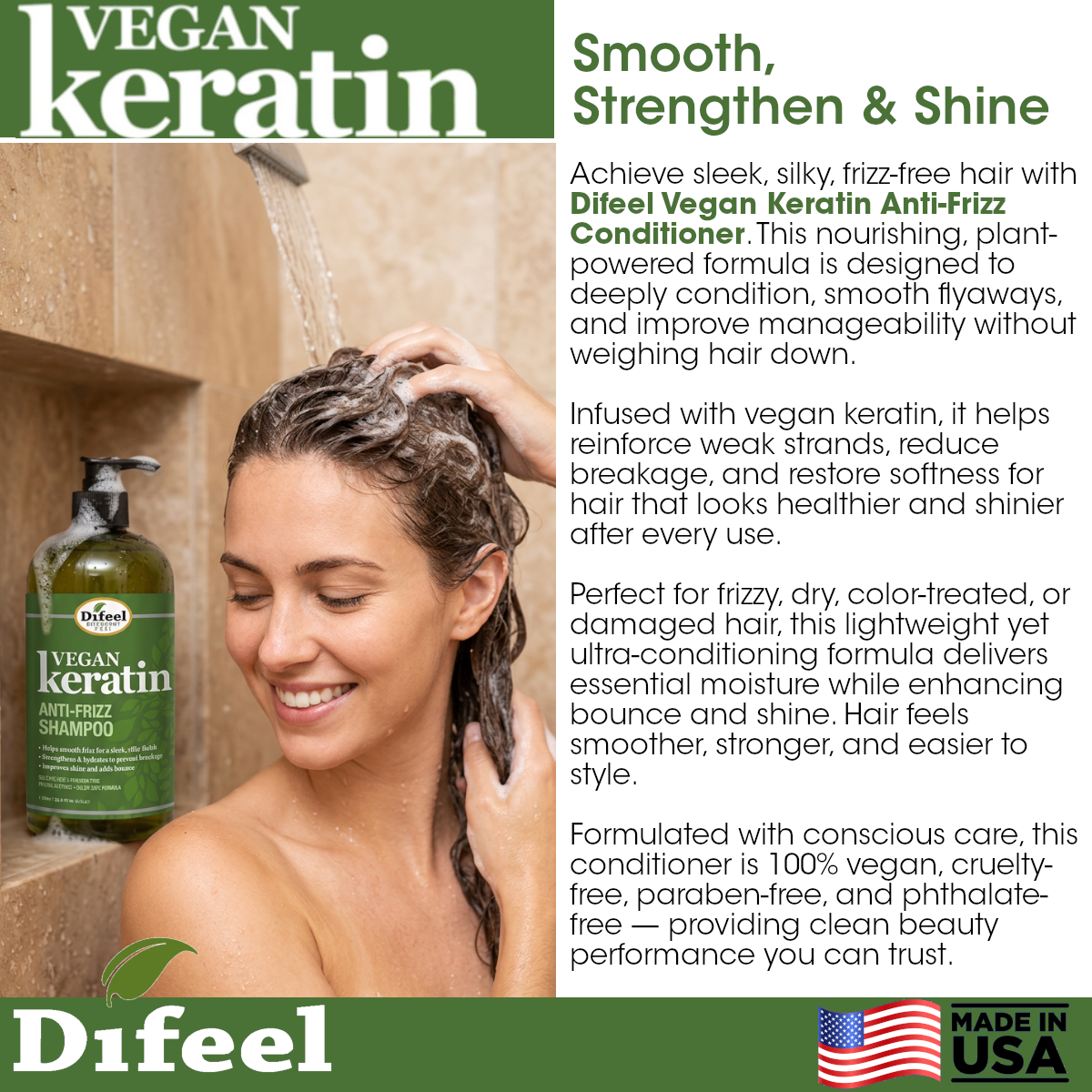Difeel Vegan Keratin Anti Frizz Conditioner 33.8 oz.