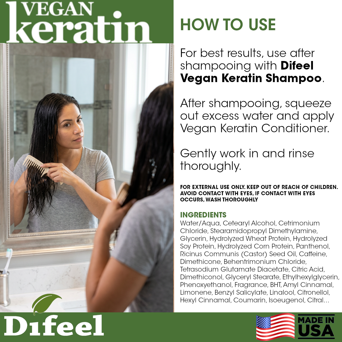 Difeel Vegan Keratin Anti Frizz Conditioner 33.8 oz.