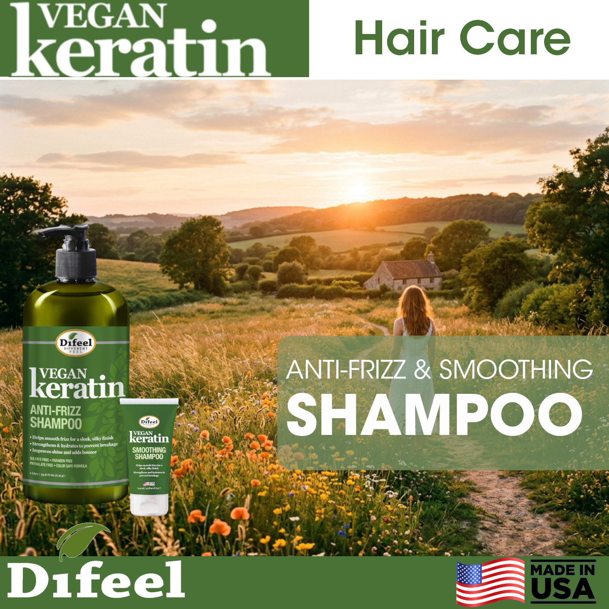 Difeel Vegan Keratin Anti Frizz Shampoo - Travel Size 2.5 oz.