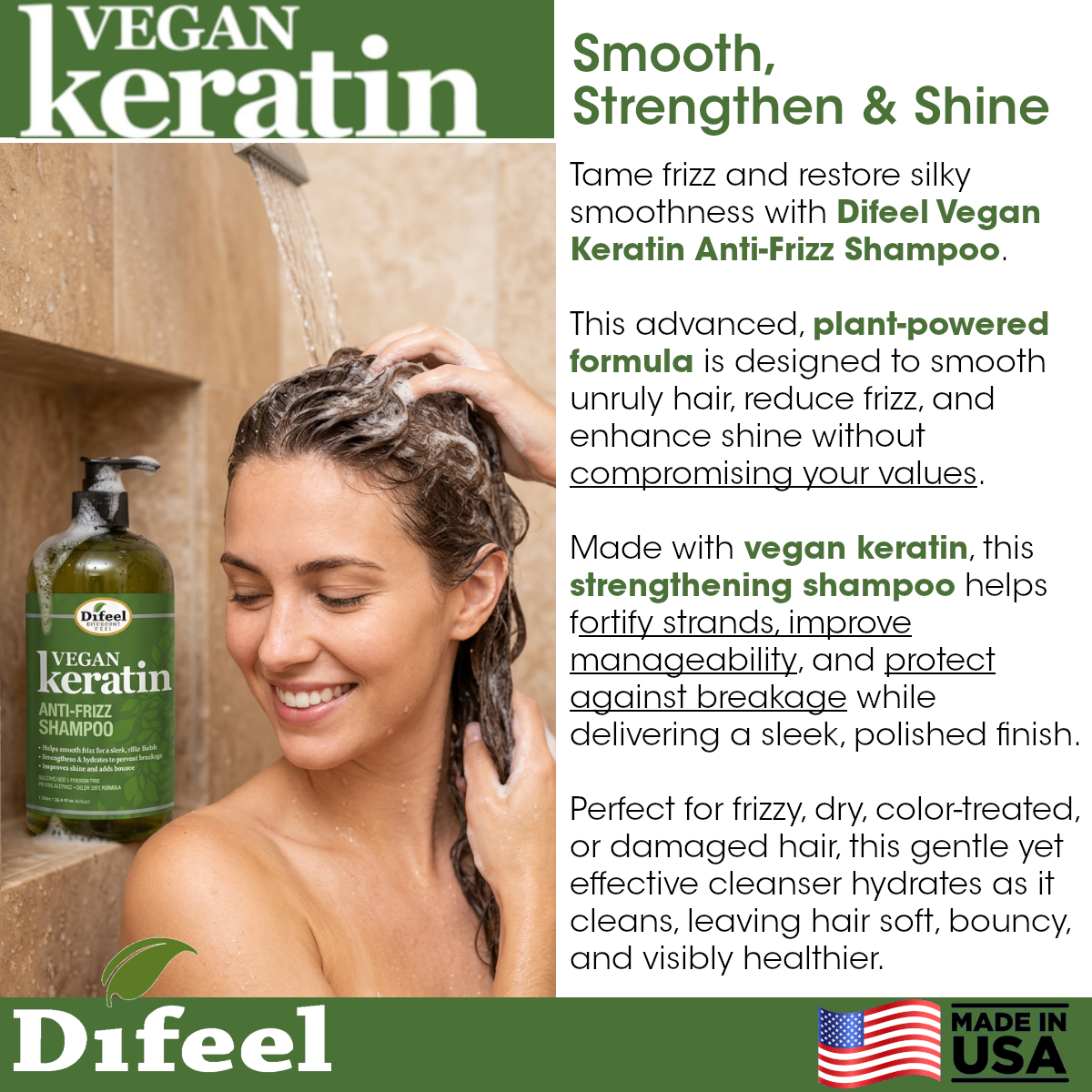 Difeel Vegan Keratin Anti Frizz Shampoo - Travel Size 2.5 oz.