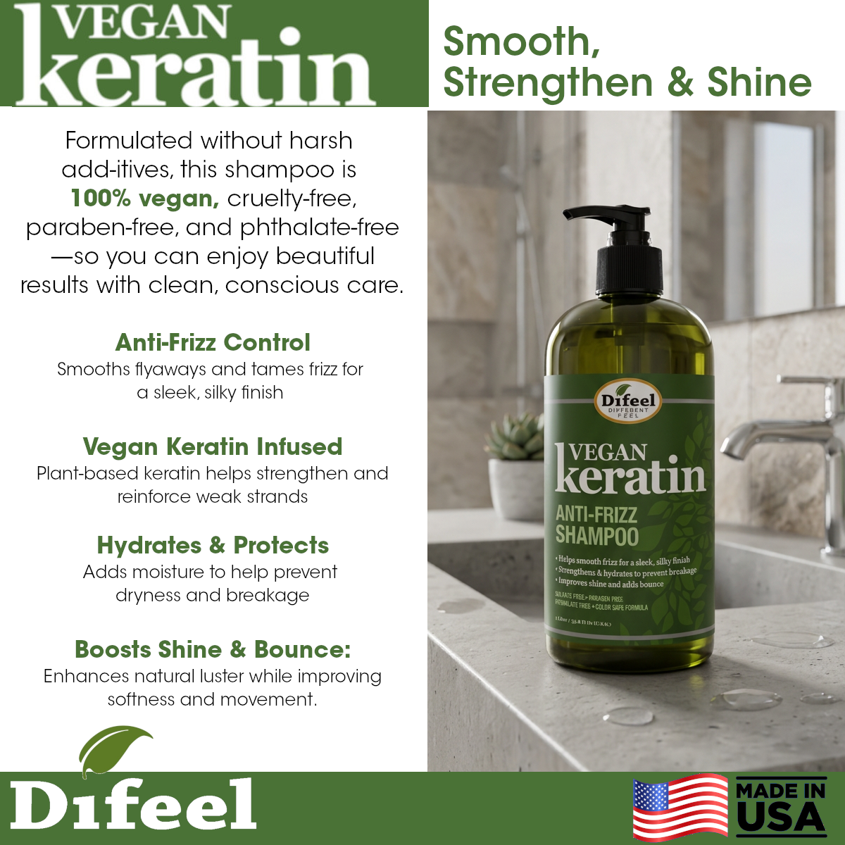 Difeel Vegan Keratin Anti Frizz Shampoo - Travel Size 2.5 oz.