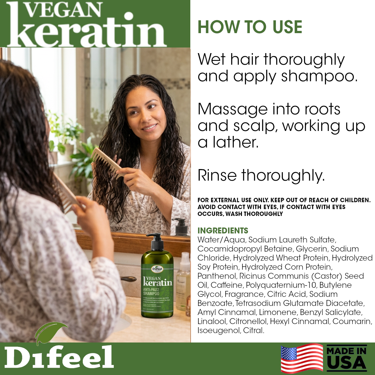 Difeel Vegan Keratin Anti Frizz Shampoo - Travel Size 2.5 oz.