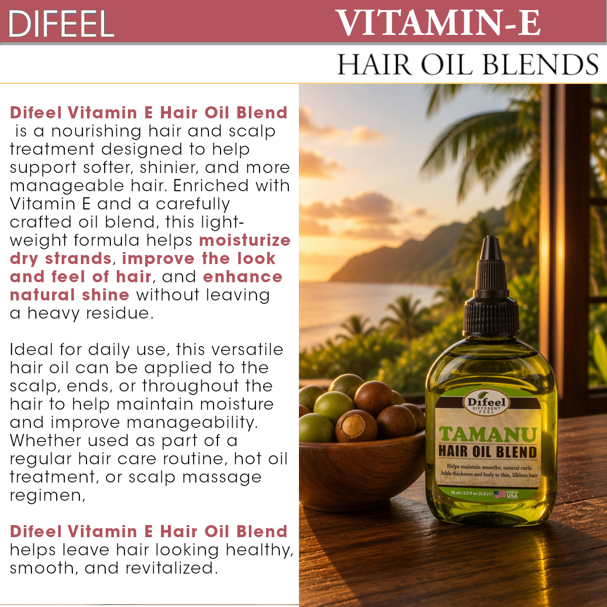 Difeel Vitamin E Hair Oil Blend 7.1 oz. (PACK OF 4)