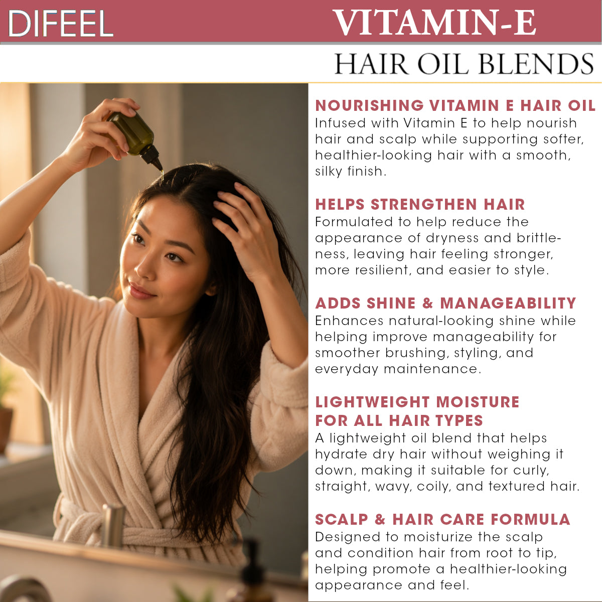 Difeel Vitamin E Hair Oil Blend 7.1 oz. (PACK OF 4)