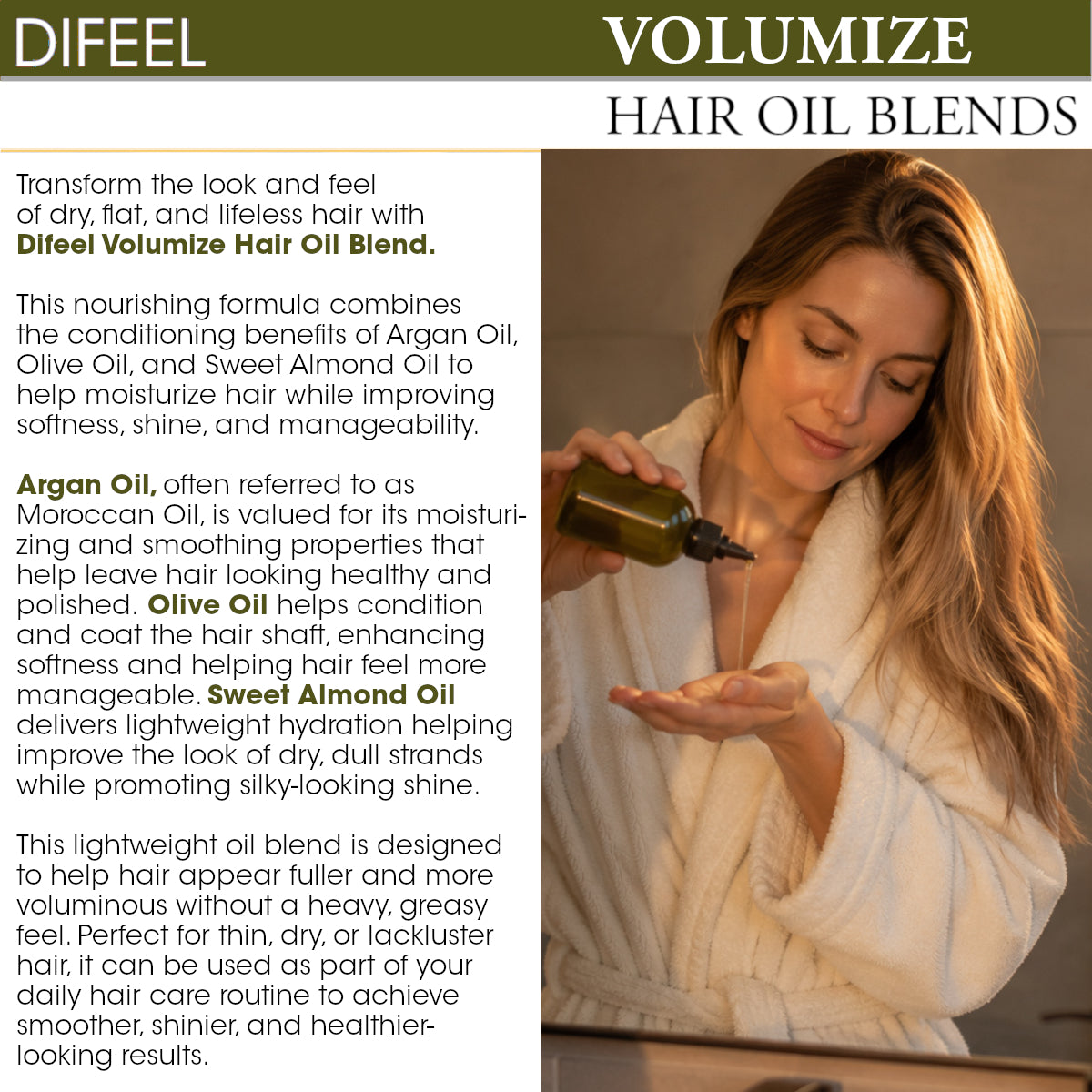 Difeel Volumize Hair Oil Blend 7.1 oz. (PACK OF 2)