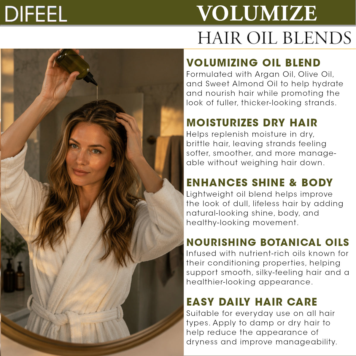 Difeel Volumize Hair Oil Blend 7.1 oz. (PACK OF 2)
