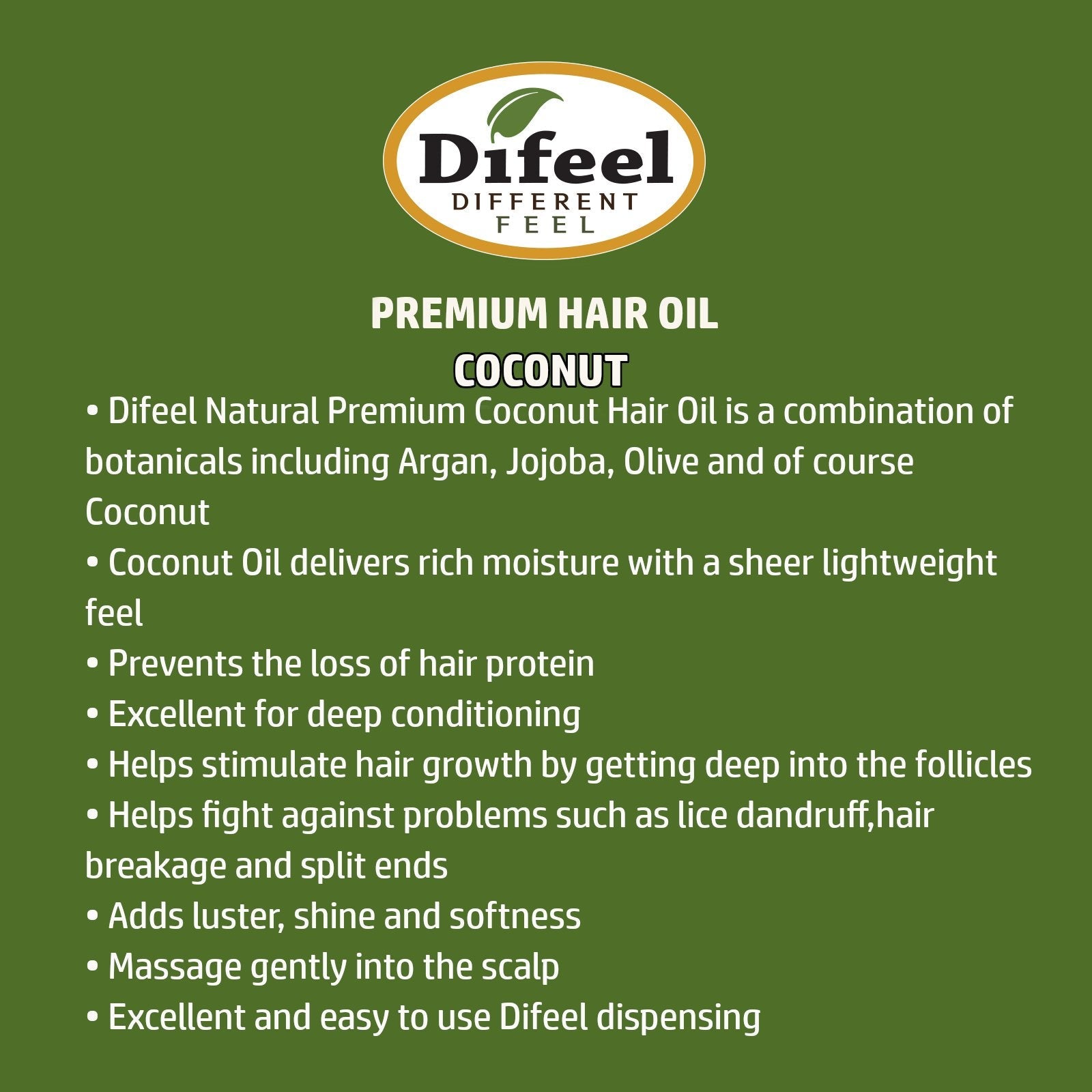 Difeel Premium Natural Hair Oil - Coconut Oil 7.1 oz. - Deluxe 2-PC Gift Set