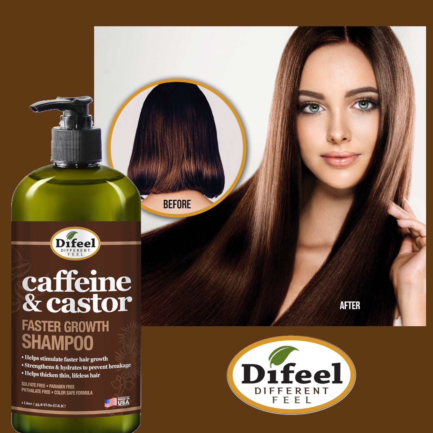 Difeel 2-PC Caffeine & Castor Shampoo & Conditioner for Faster Hair Growth 33.8 oz. - 2-PC Shampoo & Conditioner Set