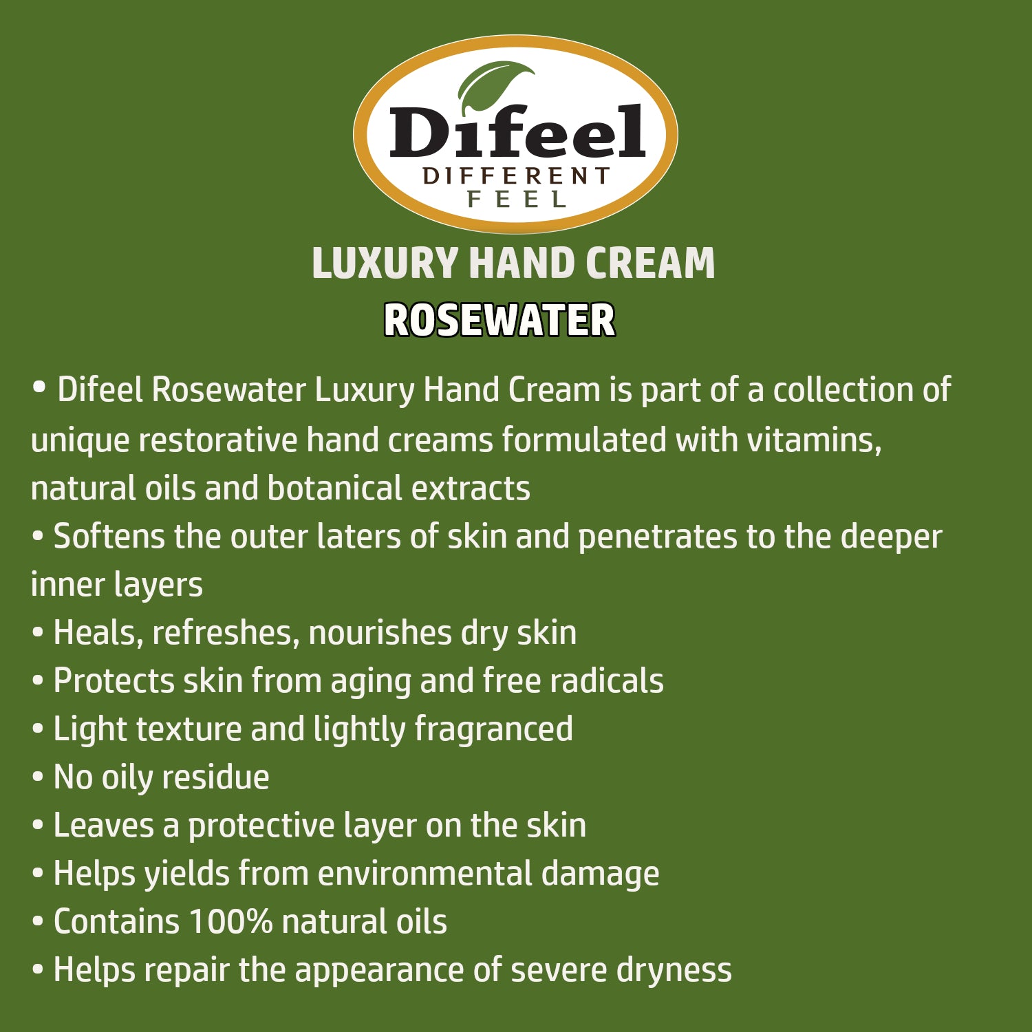 Difeel Luxury Moisturizing Hand Cream - Rosewater 1.4 oz.